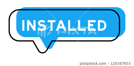 Speech banner and blue shade with word installed on white background 120387655