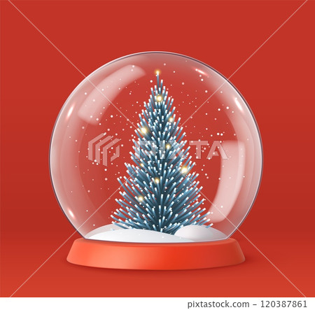 Christmas snow globes with 3D Christmas tree. Christmas snow globes with 3D Christmas tree. 120387861