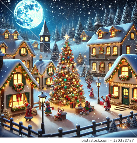 Snowy Christmas Village | A dreamlike landscape shining in the night sky Snowy Christmas Village | A dreamlike landscape shining in the night sky 120388787