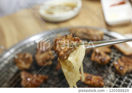 Korean bbq food. Marinated pork ribs 120388820