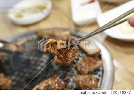 Korean bbq food. Marinated pork ribs 120388827