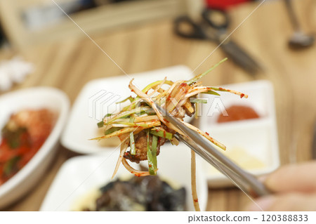 Korean bbq food. Marinated pork ribs 120388833