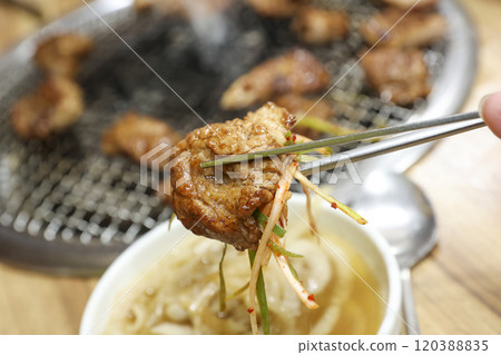 Korean bbq food. Marinated pork ribs 120388835