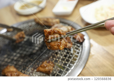 Korean bbq food. Marinated pork ribs 120388836