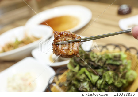 Korean bbq food. Marinated pork ribs 120388839