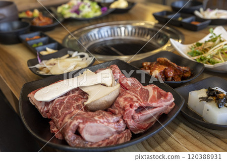 Korean bbq. Grilled beef ribs Korean bbq. Grilled beef ribs 120388931