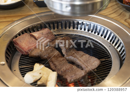 Korean bbq. Grilled beef ribs Korean bbq. Grilled beef ribs 120388957