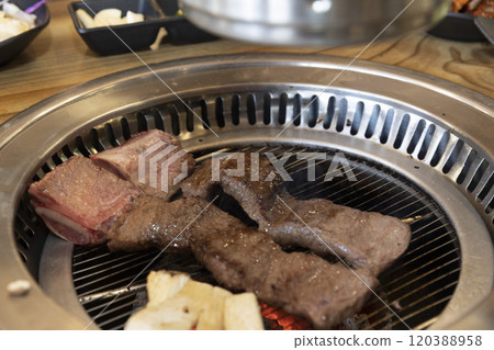 Korean bbq. Grilled beef ribs Korean bbq. Grilled beef ribs 120388958