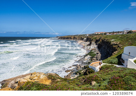 Beautiful view of the Sao Sebastiao beach located in Ericeira, Lisbon district, Portugal Beautiful view of the Sao Sebastiao beach located in Ericeira, Lisbon district, Portugal 120389074
