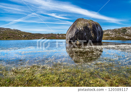 Beautiful lake at top of Penameda hill in national park Peneda Geres in Portugal. Beautiful lake at top of Penameda hill in national park Peneda Geres in Portugal. 120389117