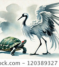 Crane and turtle ink painting 120389327
