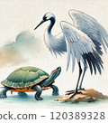 Crane and turtle ink painting 120389328
