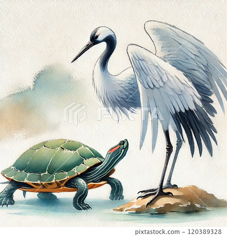 Crane and turtle ink painting 120389328