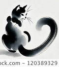 Atmospheric ink painting of a black cat 120389329