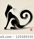 Atmospheric ink painting of a black cat 120389330