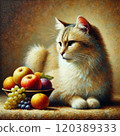 Atmospheric brown and white cat oil painting 120389333