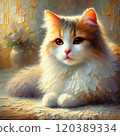 Atmospheric brown and white cat oil painting 120389334