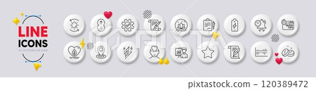 Location, Swipe up and Service line icons. White buttons 3d icons. Pack of Time management, Column diagram, Lightning bolt icon. Clipboard, Lotus, Medical tablet pictogram. Vector Location, Swipe up and Service line icons. White buttons 3d icons. Pack of Time management, Column diagram, Lightning bolt icon. Clipboard, Lotus, Medical tablet pictogram. Vector 120389472