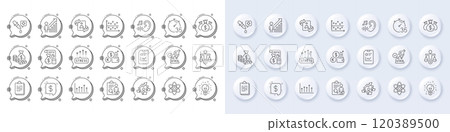 Growth chart, Idea and Chemistry atom line icons. White pin 3d buttons, chat bubbles icons. Pack of Dot plot, Hearing, Check investment icon. Vector Growth chart, Idea and Chemistry atom line icons. White pin 3d buttons, chat bubbles icons. Pack of Dot plot, Hearing, Check investment icon. Vector 120389500