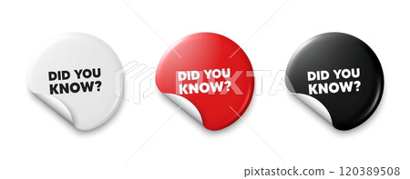 Did you know tag. Price tag sticker with offer message. Special offer question sign. Interesting facts symbol. Sticker tag banners. Discount label badge. Vector Did you know tag. Price tag sticker with offer message. Special offer question sign. Interesting facts symbol. Sticker tag banners. Discount label badge. Vector 120389508