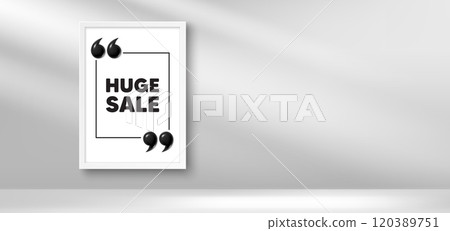 Photo frame banner. Huge Sale tag. Special offer price sign. Advertising Discounts symbol. Huge sale picture frame message. 3d comma quotation. Vector Photo frame banner. Huge Sale tag. Special offer price sign. Advertising Discounts symbol. Huge sale picture frame message. 3d comma quotation. Vector 120389751