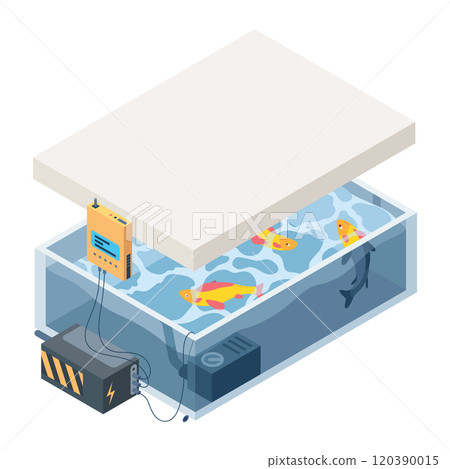 Farming isometric. Future fish farming. Modern smart farm. Suitable for diagrams, presentation, game asset and other 120390015