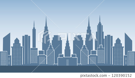 Silhouette of urban city skyline. Modern urban landscape. City background. City skyscrapers buildings. Flat Illustration 120390152