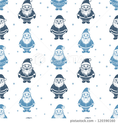 Winter seamless pattern with cute Santa Clauses in blue tones. Christmas background. Minimalist style, holiday design template Winter seamless pattern with cute Santa Clauses in blue tones. Christmas background. Minimalist style, holiday design template 120390160