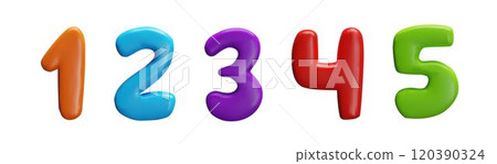 Glossy 3D multicolored 12345 digits, numbers from one to five vector set, volume numeric symbols arithmetic education Glossy 3D multicolored 12345 digits, numbers from one to five vector set, volume numeric symbols arithmetic education 120390324