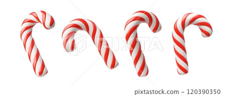 3D vector set a sweet caramel cane with a pattern of red and white lines 120390350