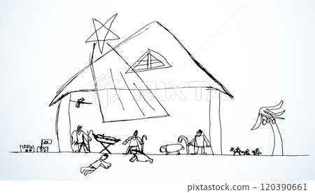 Vector drawing. Kid's picture of Christmas Vector drawing. Kid's picture of Christmas 120390661