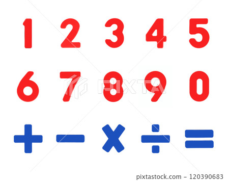 Magnetic numbers and mathematical symbols with clipping path Magnetic numbers and mathematical symbols with clipping path 120390683