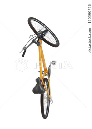 Orange bicycle standing on kickstand, top view isolated on white background, 3D illustration Orange bicycle standing on kickstand, top view isolated on white background, 3D illustration 120390726