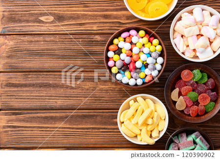 Mix of colorful candies . Top view Mix of colorful candies . Top view 120390902