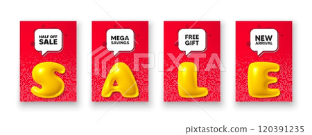 Poster templates with 3d sale text. Half off...-插圖素材 [120391235] - PIXTA圖庫
