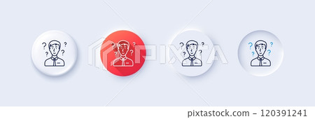 Question mark line icon. Neumorphic, Red gradient, 3d pin buttons. Support consultant sign. Line icons. Neumorphic buttons with outline signs. Vector Question mark line icon. Neumorphic, Red gradient, 3d pin buttons. Support consultant sign. Line icons. Neumorphic buttons with outline signs. Vector 120391241