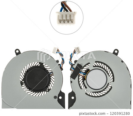 Fan, active cooling system, laptop spare part, on white background in insulation Fan, active cooling system, laptop spare part, on white background in insulation 120391280