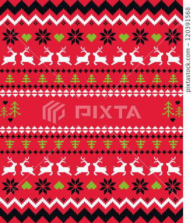 Ugly Christmas Sweater T-shirt Design, Cutting Machine file, Souvenir products Xmas design with copy space for text. Red background 120391568