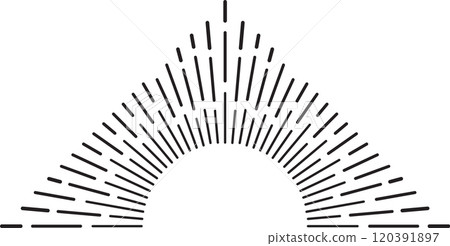 Captivating semicircular lines on white background create modern, minimal design with elegant black and white contrast. Perfect for posters, banners, or website backgrounds 120391897