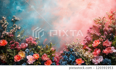 Colorful floral arrangement on textured background 120391953