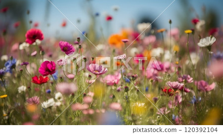Vibrant wildflowers in a blooming meadow 120392104