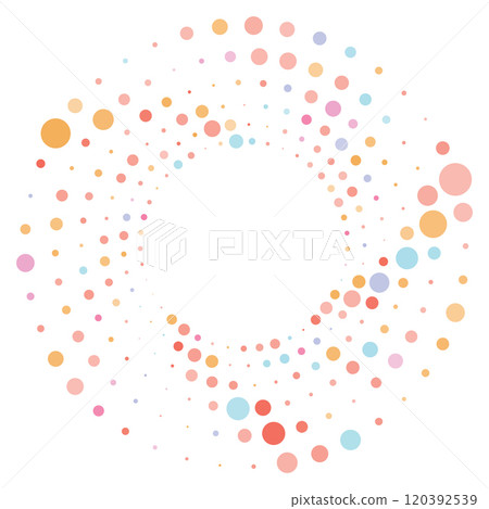 Colorful halftone round element, twister, halftone circular texture with dots, radial halftone tornado 120392539