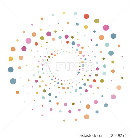 Colorful halftone round element, twister, halftone circular texture with dots, radial halftone tornado 120392541