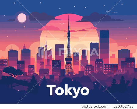 Tokyo City Beautiful Vector Illustration for Postcards, Web Sites and Your Design 120392753