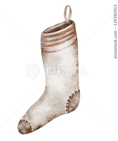 Vintage Christmas sock Watercolor isolated drawing on white background. Hand drawn Rustic stocking ,celebration decoration. Old-fashioned design with style Retro. Vintage Christmas sock Watercolor isolated drawing on white background. Hand drawn Rustic stocking ,celebration decoration. Old-fashioned design with style Retro. 120392913