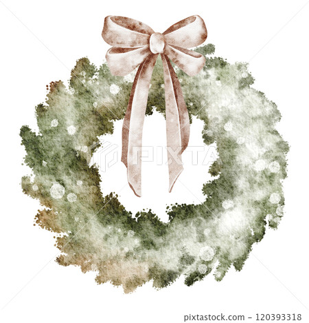 Watercolor Christmas wreath evergreen vintage frame. Hand drawn fir tree Xmas decoration of muted pine branches. Drawing of winter Xmas decoration for holiday templates and invitations. Watercolor Christmas wreath evergreen vintage frame. Hand drawn fir tree Xmas decoration of muted pine branches. Drawing of winter Xmas decoration for holiday templates and invitations. 120393318