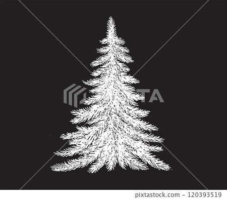 Christmas tree set on black, hand drawn illustration 120393519