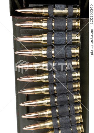 7.62 mm ammunition belt with cartridges in ammunition can 120393549