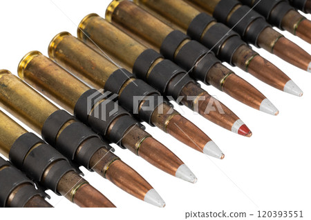 .50 BMG caliber ammunition belt with cartridges. .50 BMG caliber ammunition belt with cartridges. 120393551