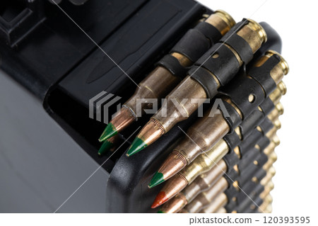 5.56 mm ammunition belt with cartridges in ammunition box 120393595